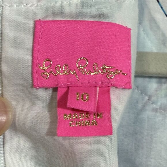 Lilly Pulitzer Barking Up The Palm Tree Seasalt Blue Classic Shift Dress Girl 10 - Picture 3 of 11